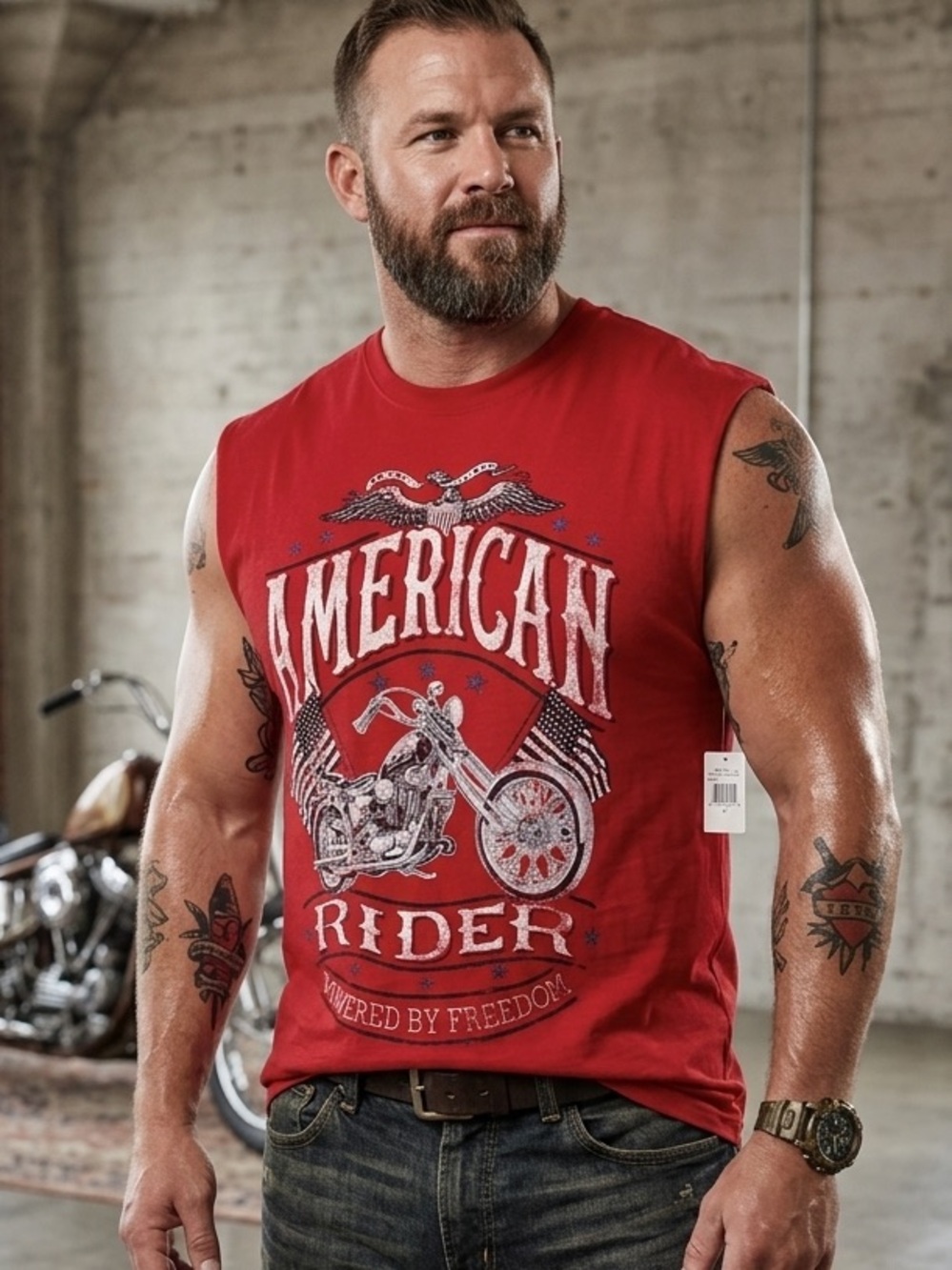 American Rider Graphic Muscle Tank Tee - Red